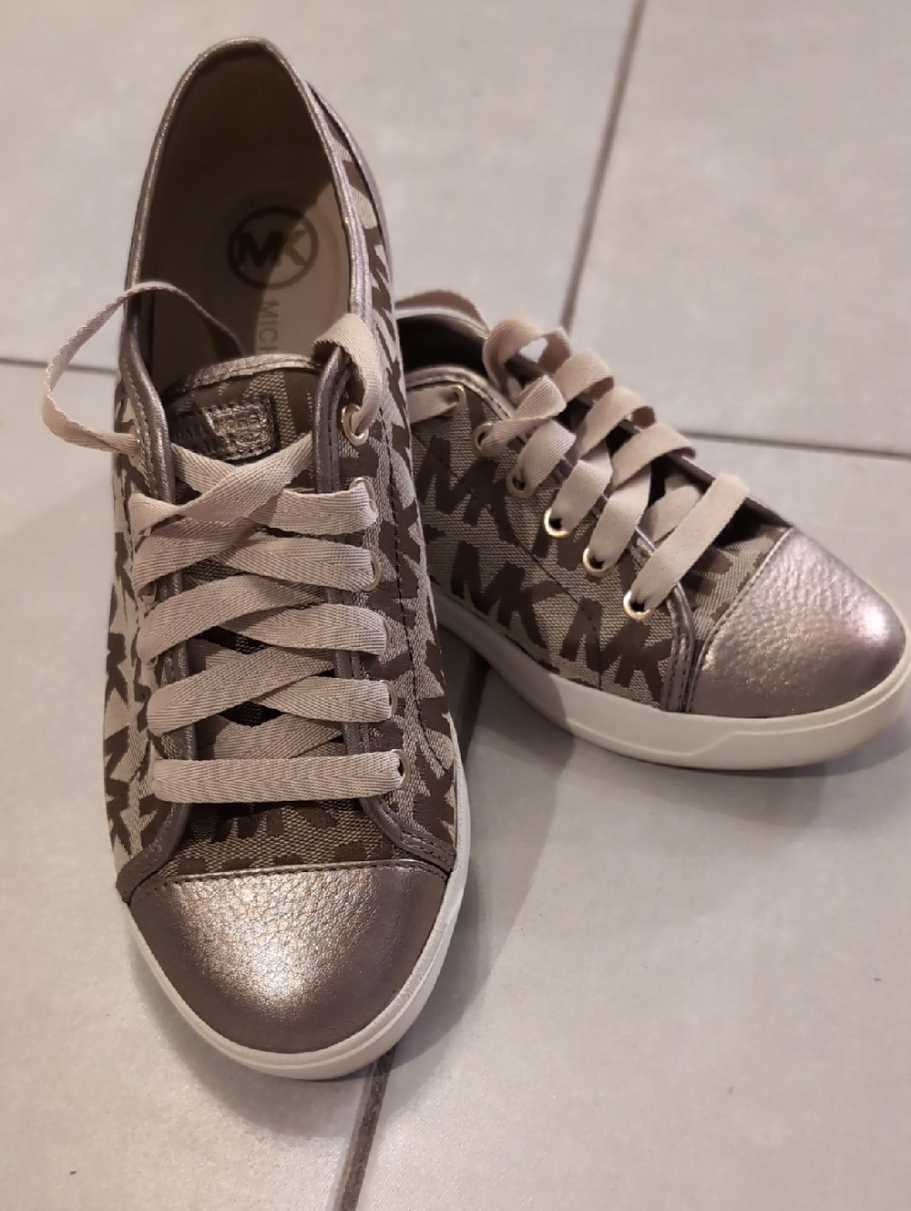 Michael Kors Metallic Taupe Logo Lace-Up Sneakers